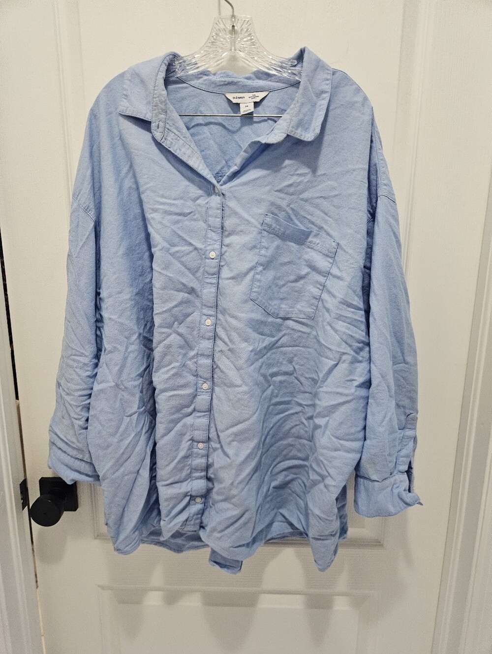 Old Navy Womens 3xl Boyfriend Button Down Shirt Blouse Top Pocket Oversized Blue